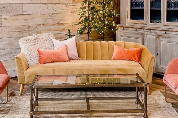Ginny honey-gold velvet sofa