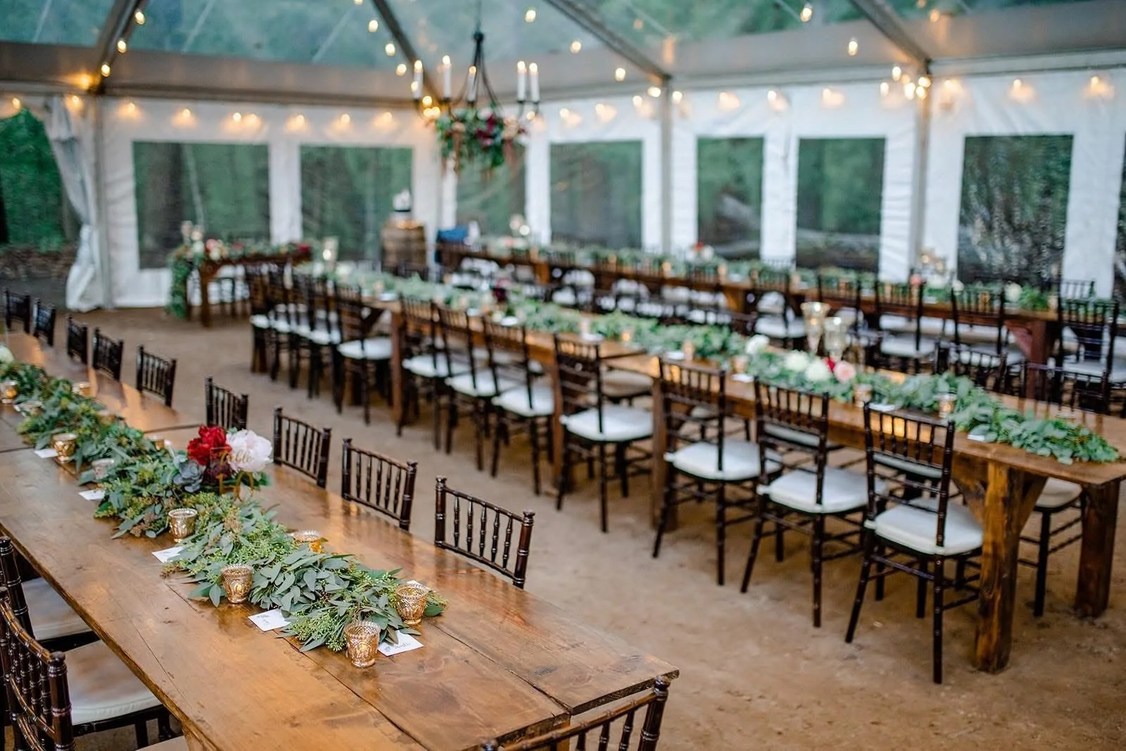 8ft Farmhouse Tables in Tent Setup