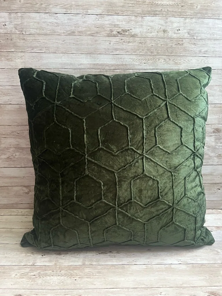 Forest green geometric velvet rental pillow