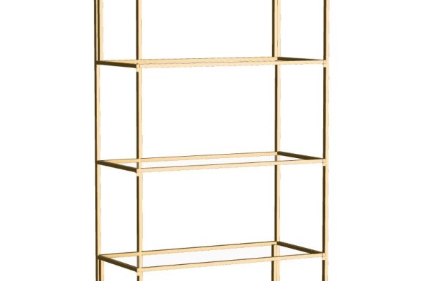 Gold metal display shelf with five tiers