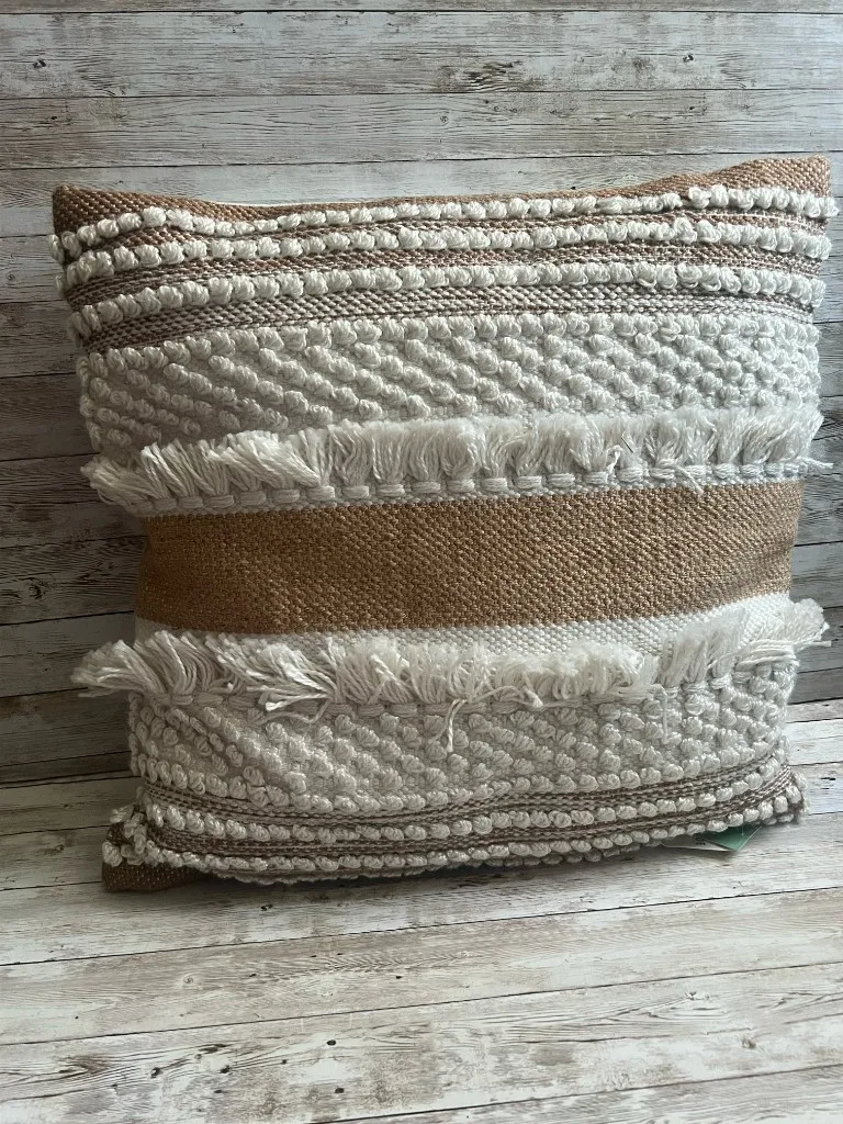 Natural and ivory tufted stripe rental pillow