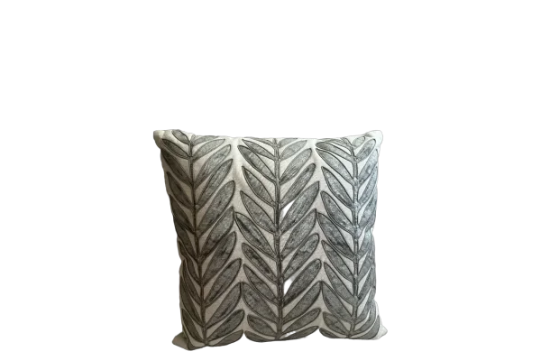 Ivory rental pillow with silver leaf embroidery catalog cutout