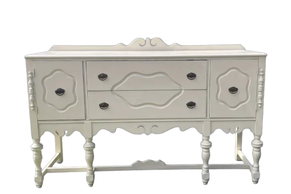 Vintage white display buffet rental catalog cutout