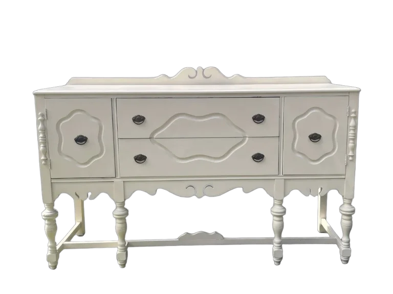 Vintage white display buffet rental catalog cutout