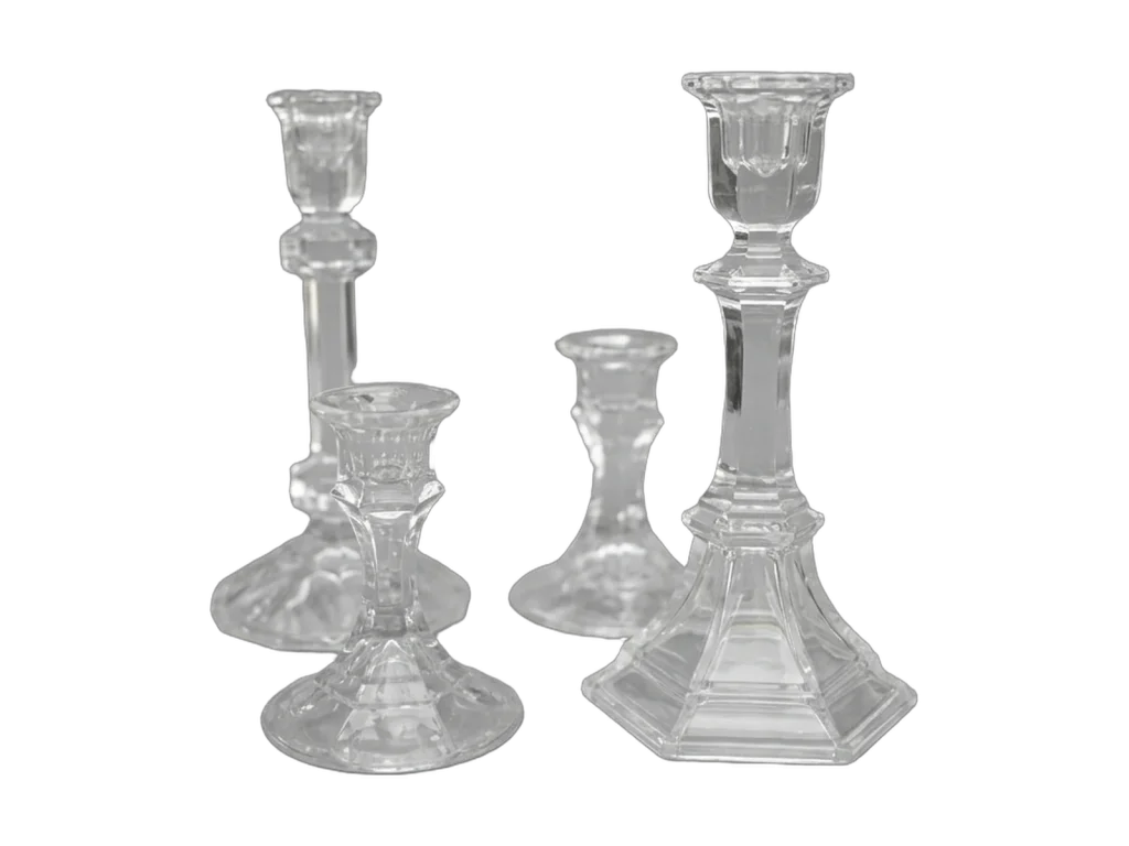 Clear glass taper candle holders rental catalog cutout