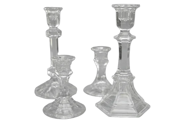 Clear glass taper candle holders rental catalog cutout