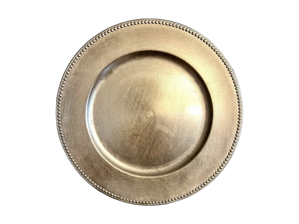 Gold beaded charger plate rental catalog cutout