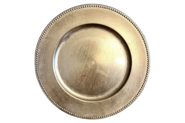 Gold beaded charger plate rental catalog cutout