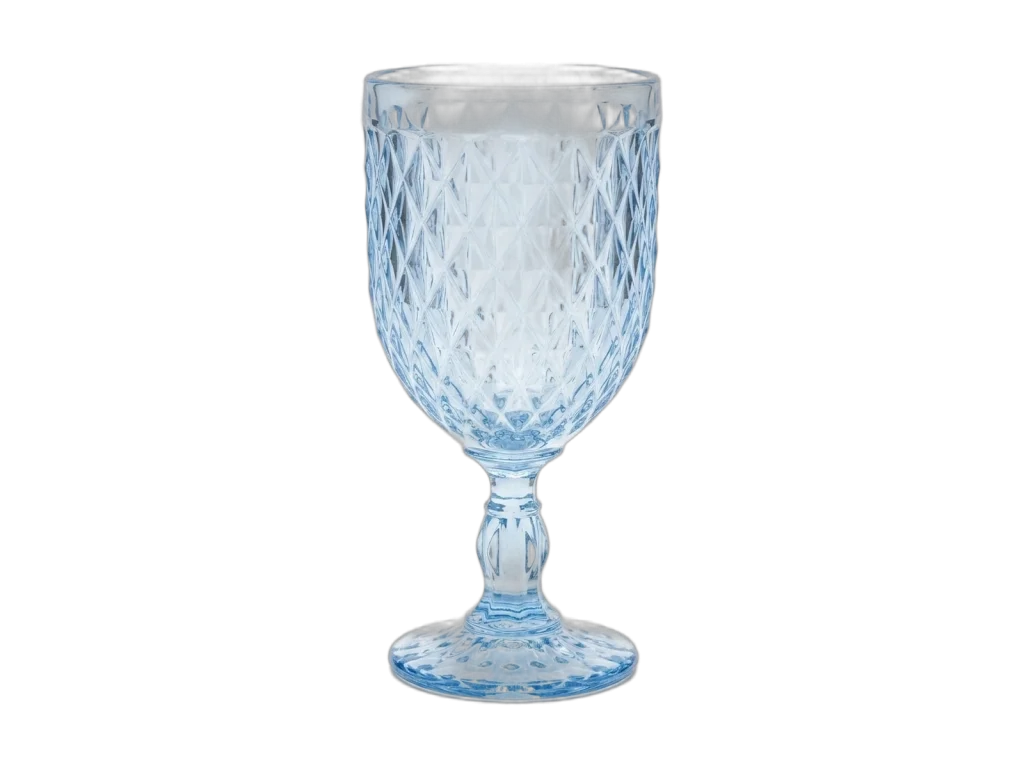 Ice blue diamond-pattern goblet glass rental catalog cutout