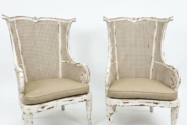 White Cane Wingback Chair rental