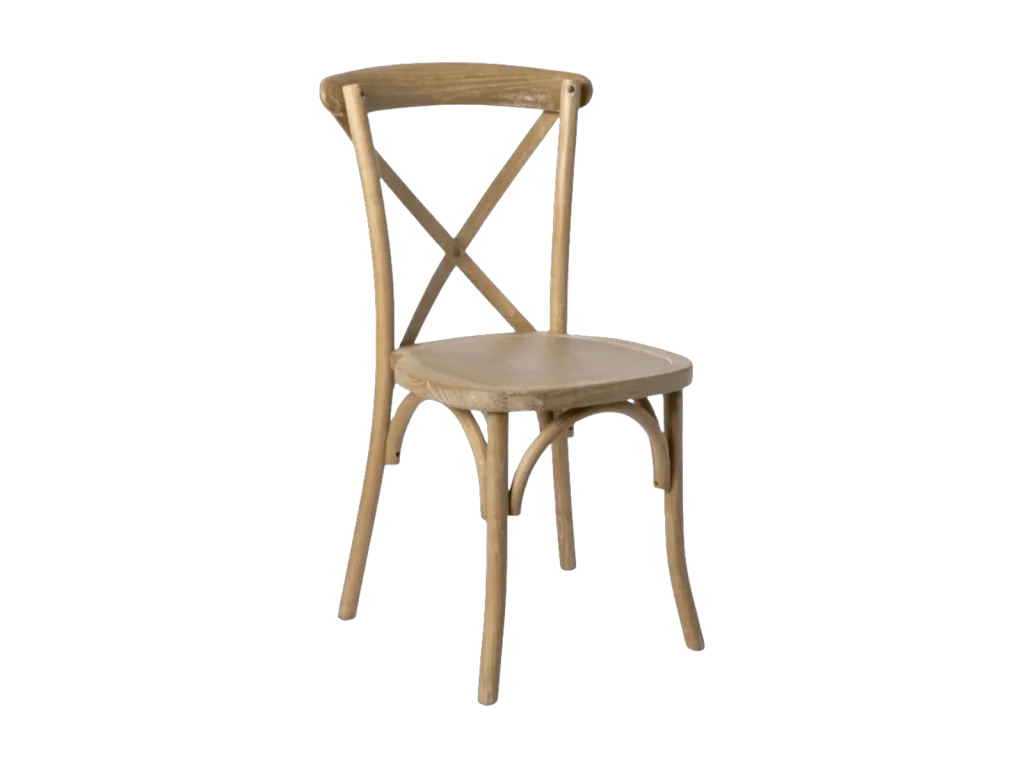 Natural cross back chair rental catalog cutout