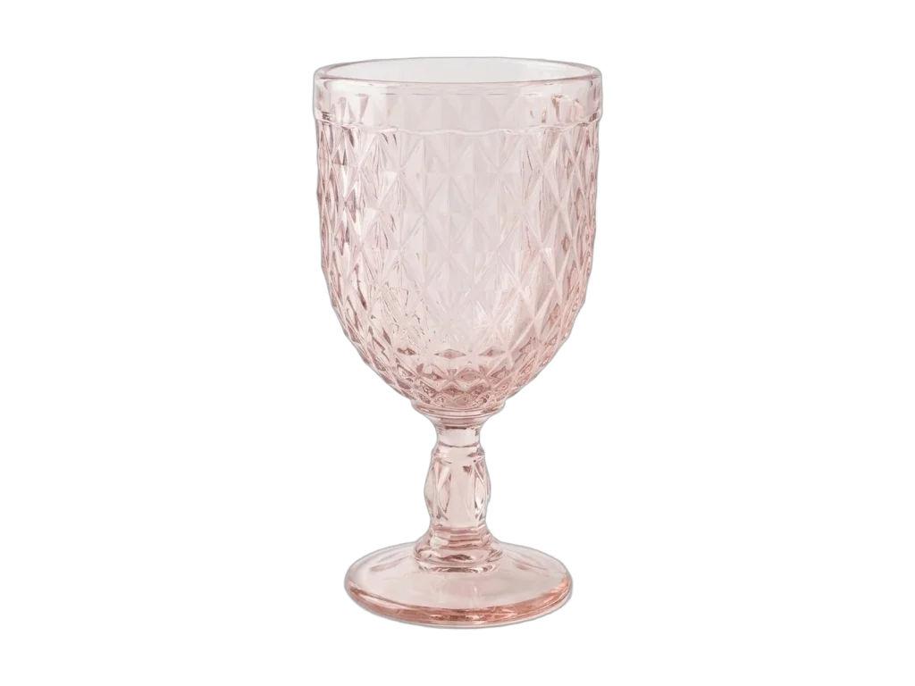 Pink cut-pattern drinking goblet rental catalog cutout
