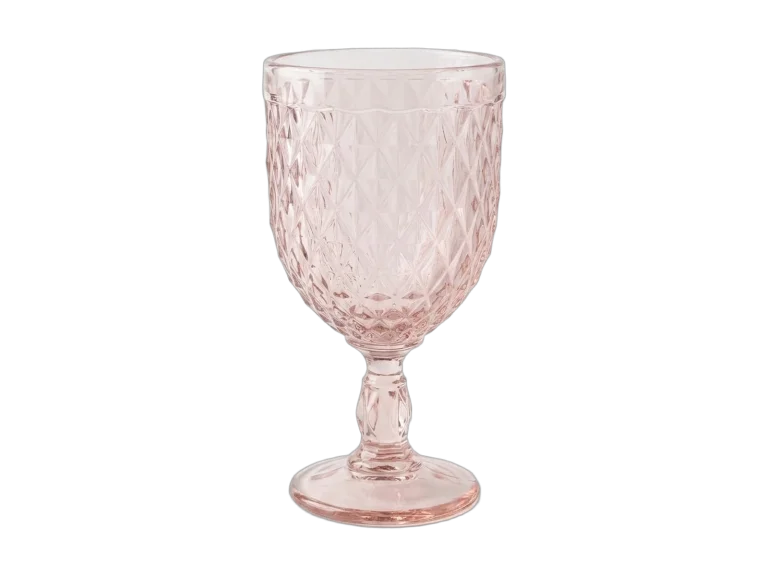 Pink cut-pattern drinking goblet rental catalog cutout