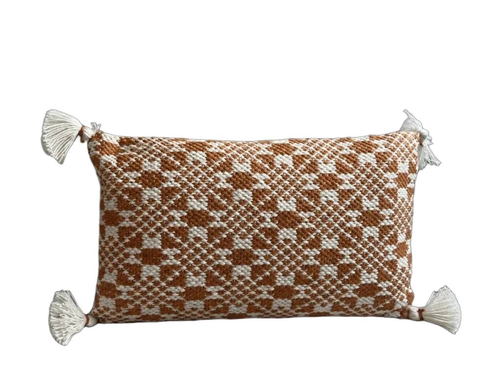 Rust & Ivory Woven Lumbar Pillow rental