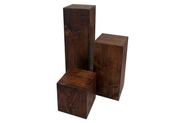 Wooden display pillars set of three rental catalog cutout