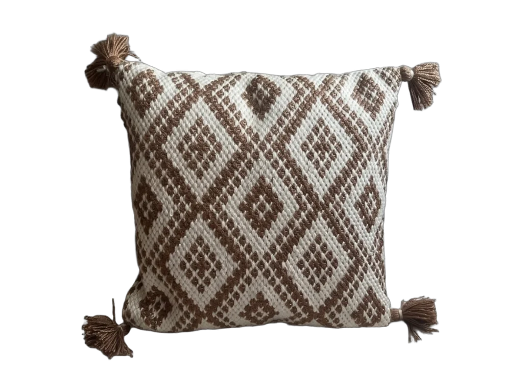 Taupe Diamond Tassel Pillow rental