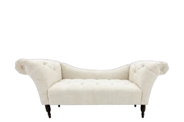 Upholstered settee bench with rolled arm rental catalog cutout