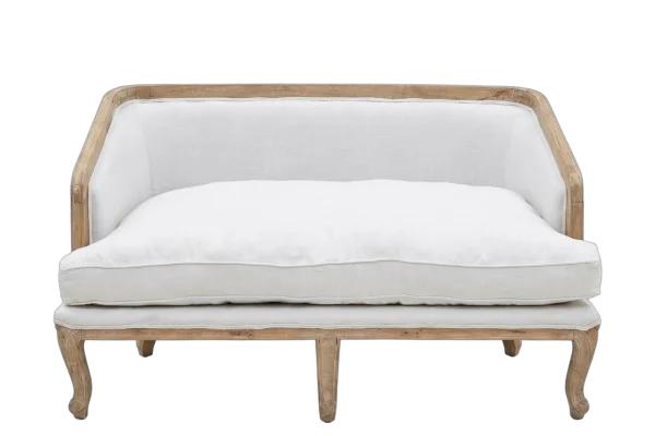 Upholstered wooden settee rental catalog cutout