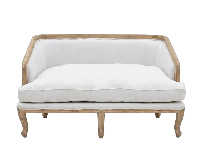 Upholstered wooden settee rental catalog cutout