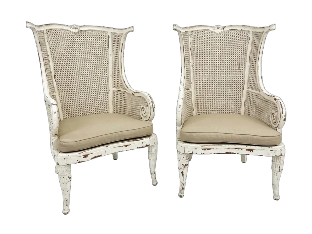 White cane wingback chairs rental catalog cutout