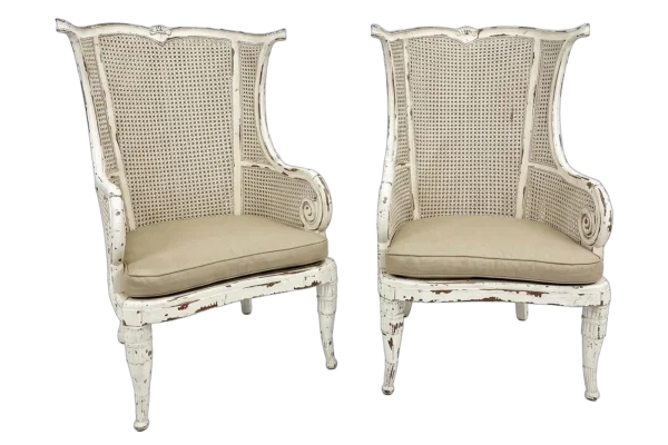 White cane wingback chairs rental catalog cutout