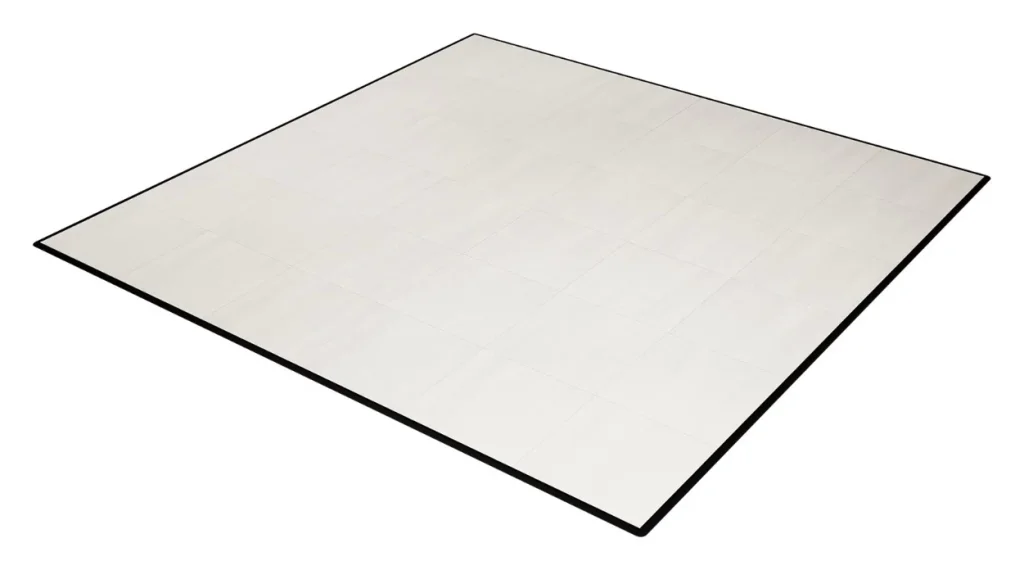 White portable dance floor with a black edge trim