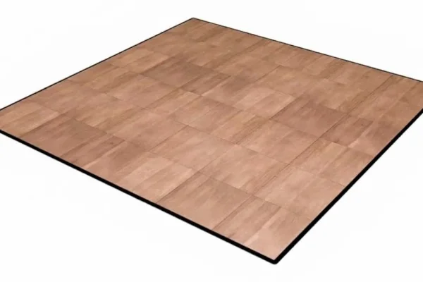 Wood-look portable dance floor with a black edge trim