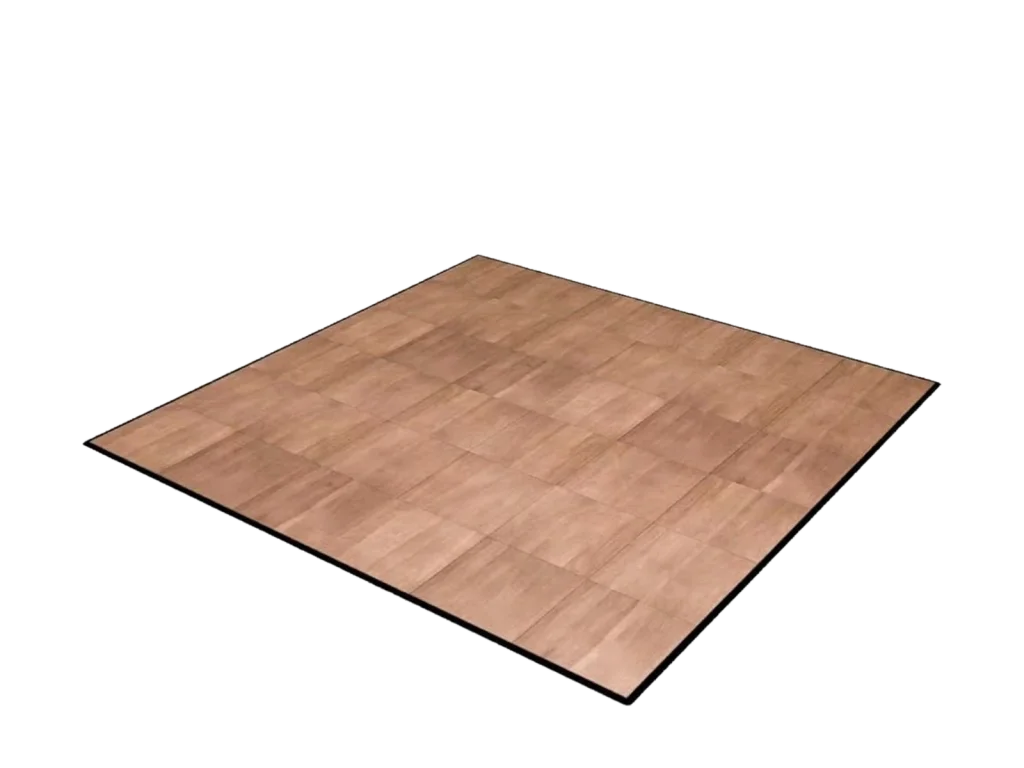 Wood-look portable dance floor with a black edge trim catalog cutout
