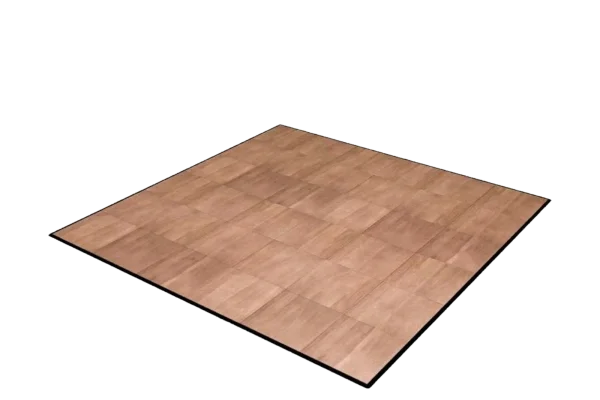 Wood-look portable dance floor with a black edge trim catalog cutout