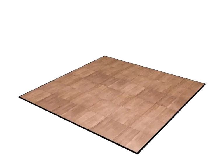 Wood-look portable dance floor with a black edge trim catalog cutout